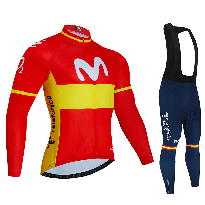 Cycling Community - สเปน Movistar ฤดูใบไม้ร่วงแขนยาวขี่จักรยาน JERSEY ชุดกางเกง Ropa