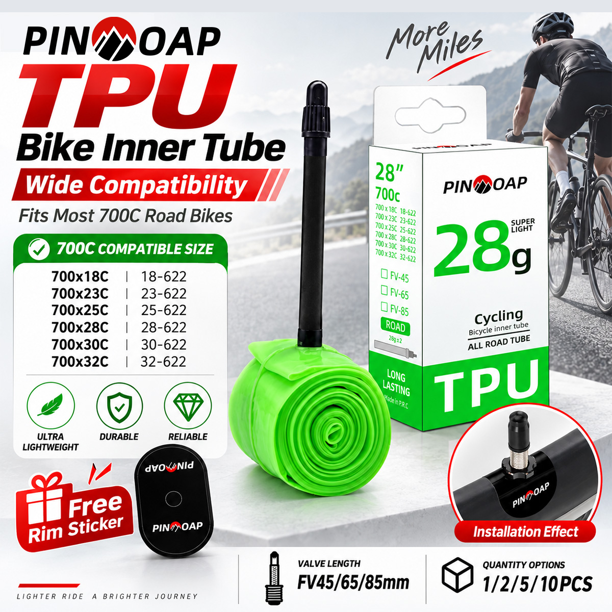 Inner Tube 700C - ยางในจักรยาน TPU รุ่น PINMOAP 28g ขนาด