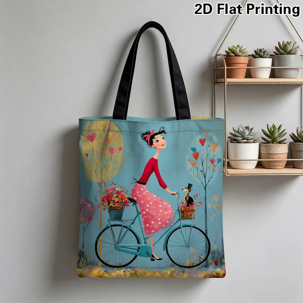 Cycling Journey - กระเป๋าโท้ทลายผู้หญิงขี่จักรยาน 1 ใบ ดีไซน์หรูหรา ใช้ซ้ำได้ พับเก็บได้