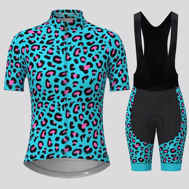 Cycling Community - ชุดสูทสำหรับผู้ชายระบายอากาศได้ดีพิมพ์ลายเสือดาวสีน้ำเงินแห้งเร็วแขนสั้นฤดูร้อนใหม่2022