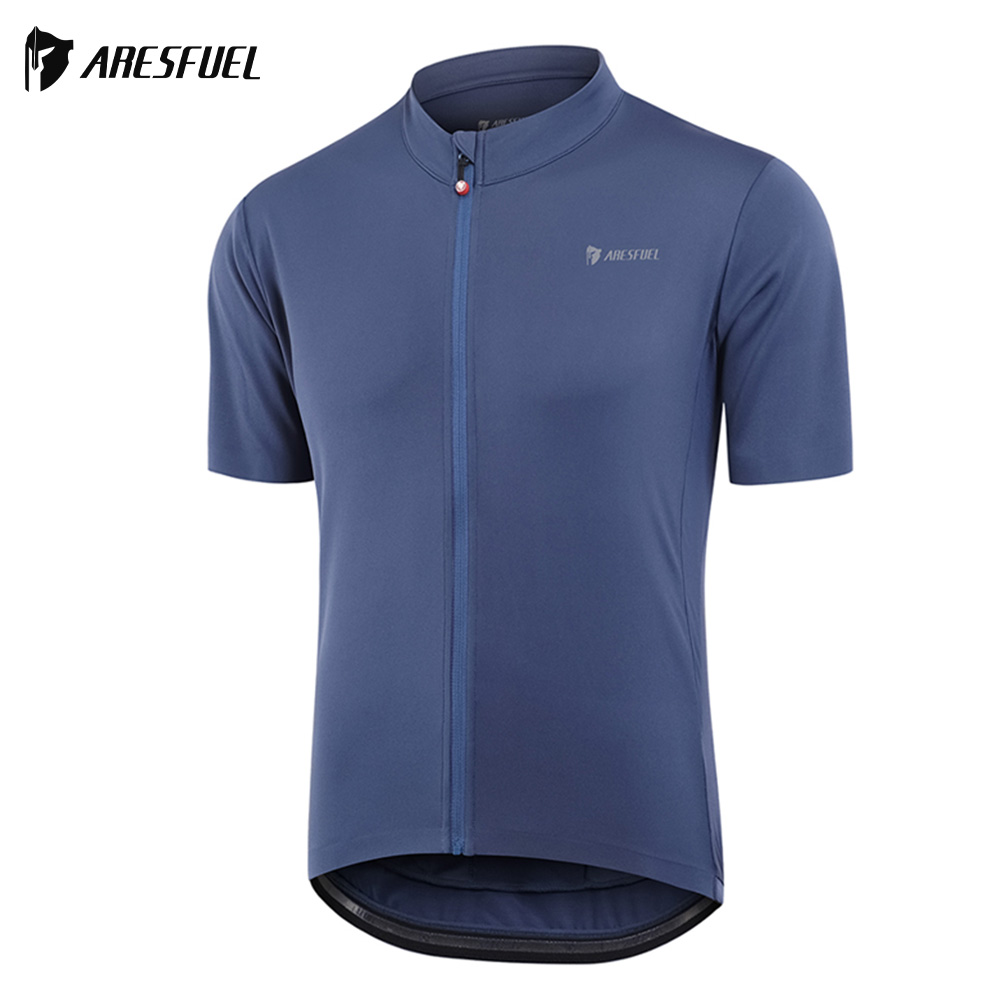 Cycling Commute Training - เสื้อปั่นจักรยานแขนสั้นสำหรับผู้ชาย ARESFUEL พร้อมซิปเต็มตัวและปกตั้ง เหมาะสำหรับปั่นจักรยานบนถนน, ปั่นจักรยานเสือภูเขา, ฝึกซ้อม