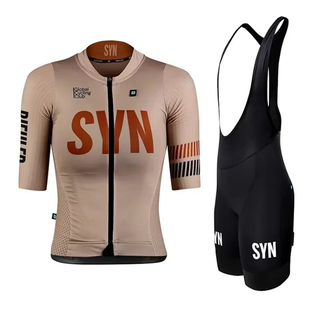 Cycling Community - ชุดปั่นจักรยานทีมซัมเมอร์ SYN สำหรับผู้หญิง เสื้อเจอร์ซีย์แขนสั้น SYNDICATE และกางเกงขาสั้นแบบมีสายรัด